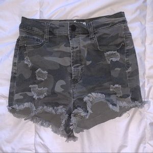 Camo denim shorts
